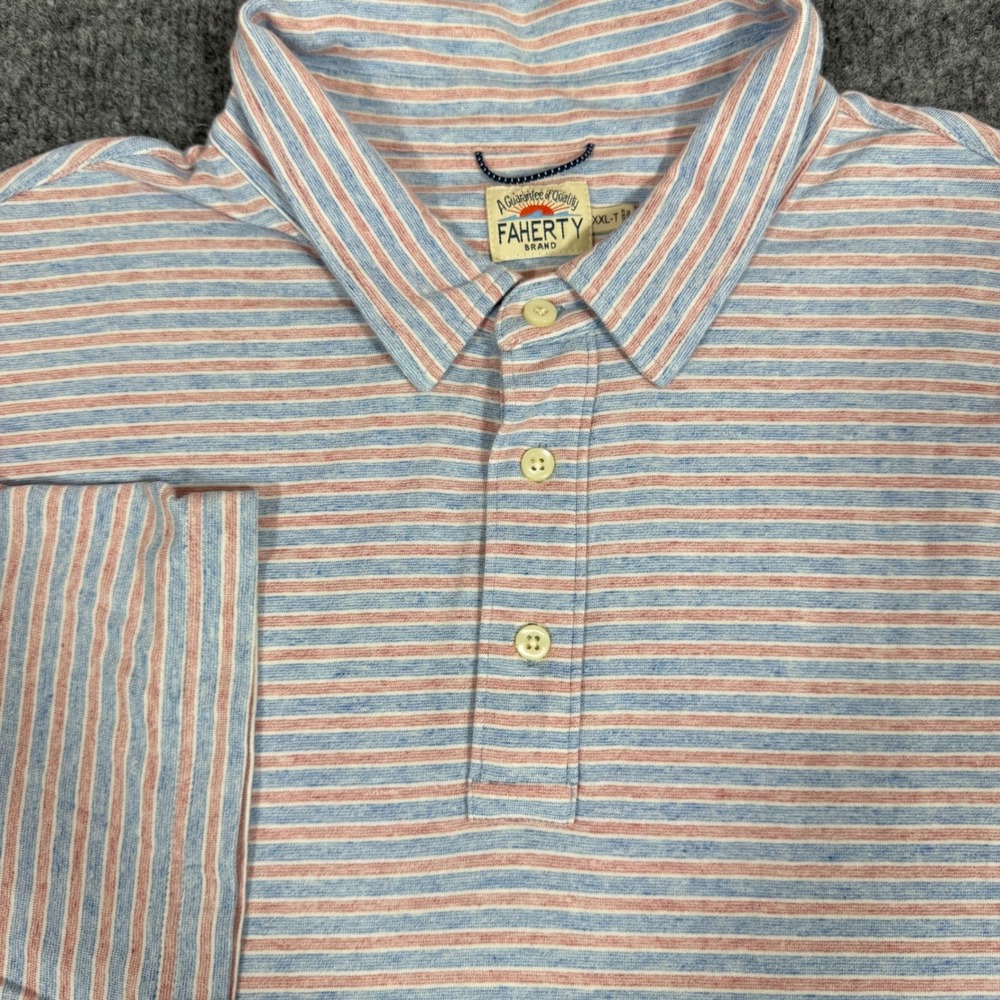 Faherty Striped Polo Shirt Coastal Men XXL-T Blue Red Pima Cotton Modal B EUC